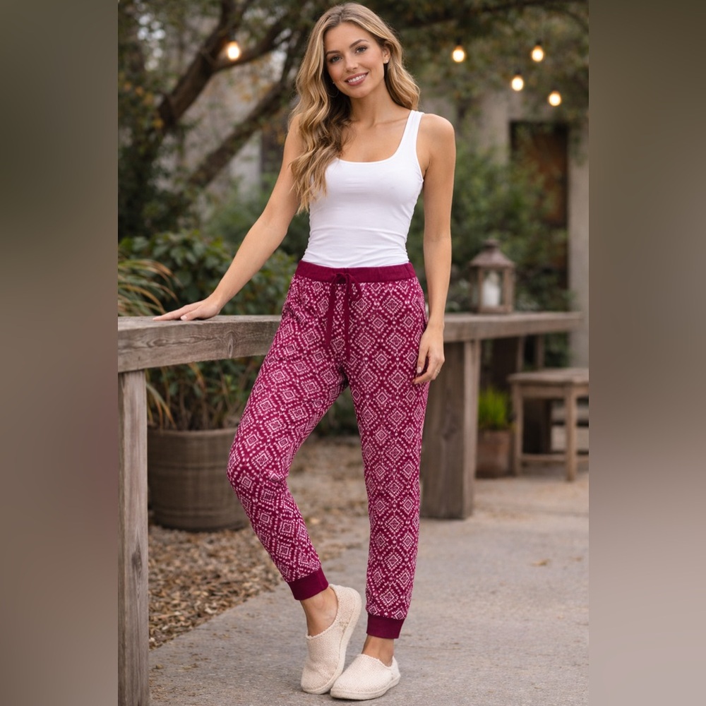 Rae Dunn Festive Red White Soft Cozy Plush Sleepwear Joggers Small Cabincore